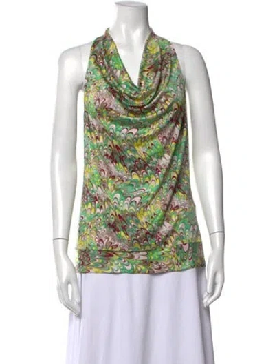 Pre-owned Simkhai Patterned Halterneck Top In Green