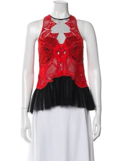 Pre-owned Simkhai Patterned Halterneck Top In Red