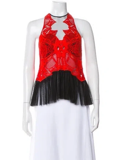 Pre-owned Simkhai Patterned Halterneck Top In Red