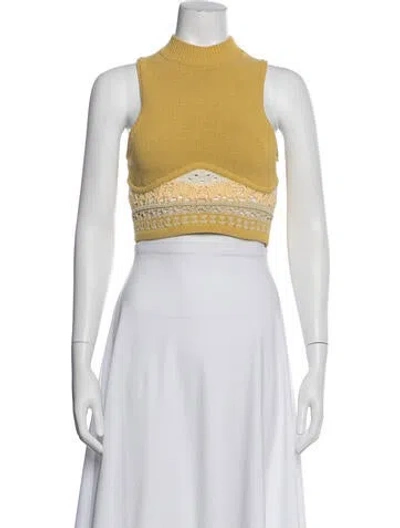 Pre-owned Simkhai Patterned Mock Neck Crop Top In Yellow