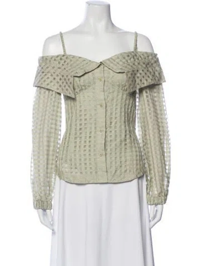 Pre-owned Simkhai Patterned Off-the-shoulder Blouse In Green