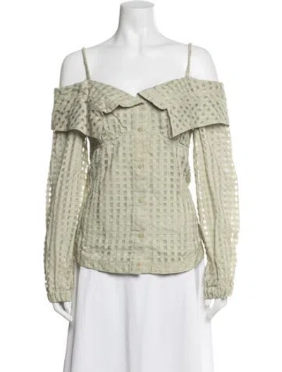 Pre-owned Simkhai Patterned Off-the-shoulder Blouse In Green