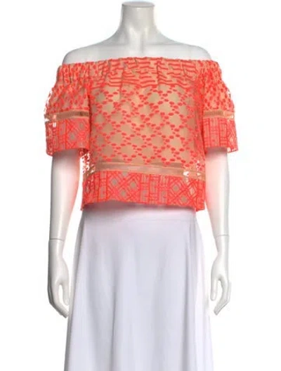 Pre-owned Simkhai Patterned Off-the-shoulder Blouse In Orange