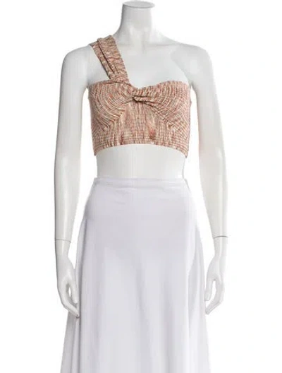 Pre-owned Simkhai Patterned One-shoulder Crop Top In Orange