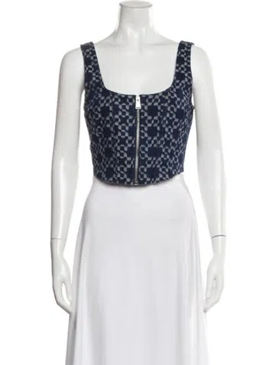 Pre-owned Simkhai Patterned Square Neckline Crop Top W/ Tags In Blue