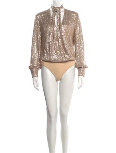 Pre-owned Simkhai Patterned Tie Neck Bodysuit In Neutrals
