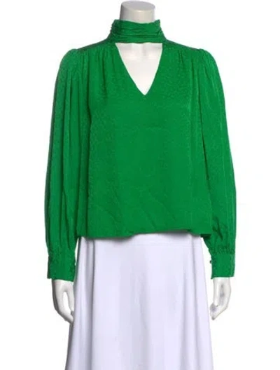 Pre-owned Simkhai Patterned V-neck Blouse In Green