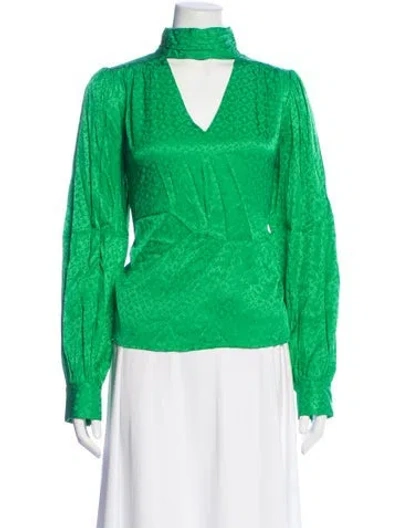 Pre-owned Simkhai Patterned V-neck Blouse In Green