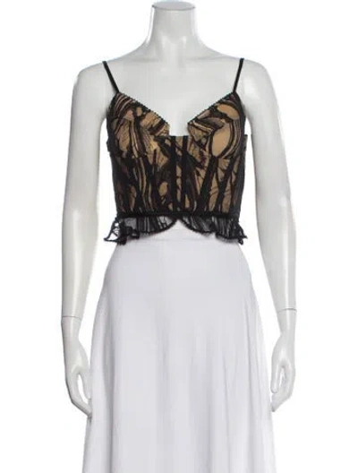 Pre-owned Simkhai Patterned V-neck Crop Top In Black