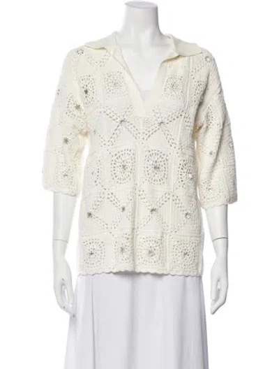Pre-owned Simkhai Patterned V-neck Top In White
