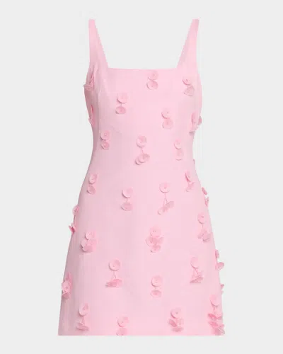 Simkhai Petal Applique Square-neck Mini Dress In Pink