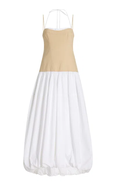 SIMKHAI PFEIFFER LINEN-COTTON BUSTIER MIDI DRESS