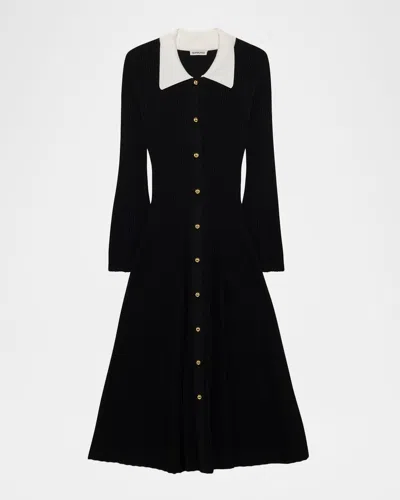 Simkhai Philippa Long-sleeve Ribbed Midi Dress In Black
