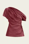 Simkhai Phoebe Draped Satin Top In Cranberry In Red