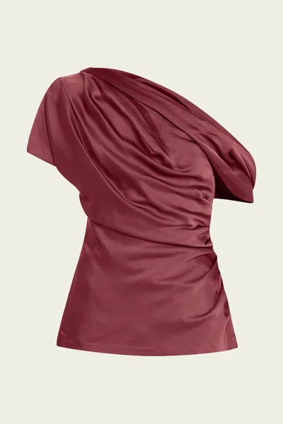 Simkhai Phoebe Draped Satin Top In Cranberry In Red