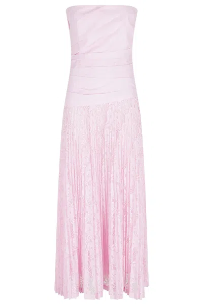 Simkhai Pink Annalise Cotton Lace Pleated Polyester Midi Dress