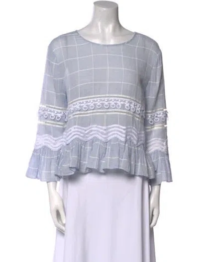 Pre-owned Simkhai Plaid Print Bateau Neckline Blouse In Blue