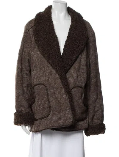 Pre-owned Simkhai Plaid Print Coat In Brown