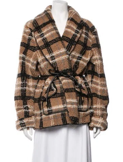 Pre-owned Simkhai Plaid Print Coat In Brown