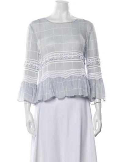 Pre-owned Simkhai Plaid Print Crew Neck Blouse In Blue/white