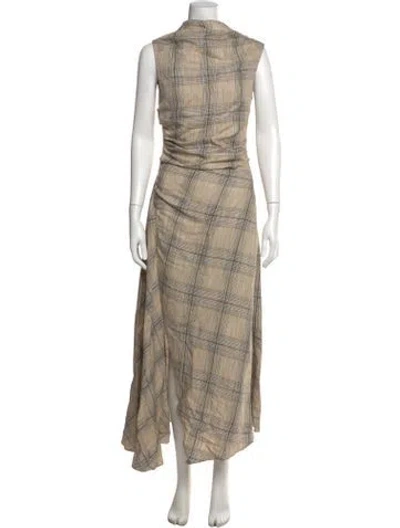 Pre-owned Simkhai Plaid Print Long Dress In Neutrals