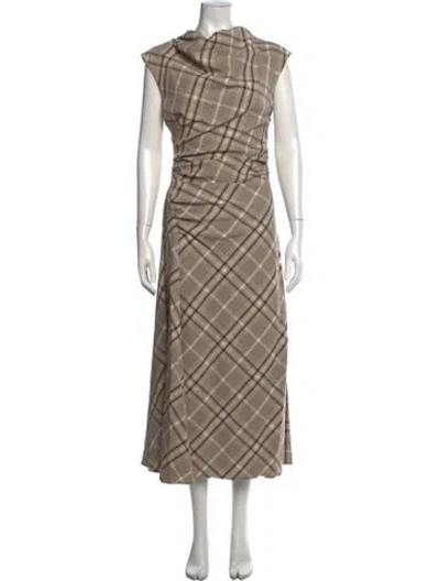 Pre-owned Simkhai Plaid Print Long Dress In Neutrals