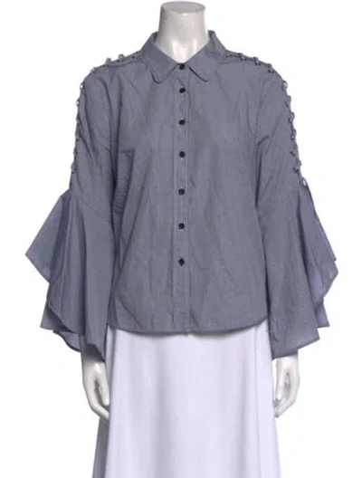 Pre-owned Simkhai Plaid Print Long Sleeve Button-up Top In Blue