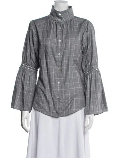 Pre-owned Simkhai Plaid Print Long Sleeve Top In Grey