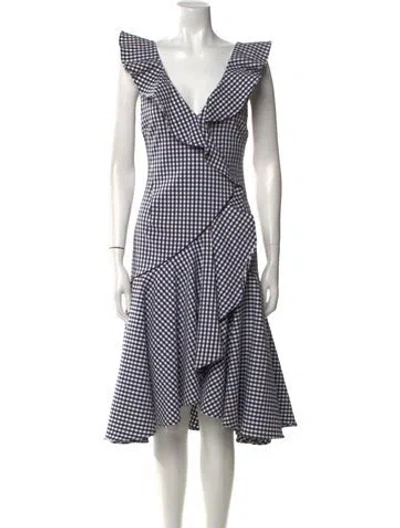 Pre-owned Simkhai Plaid Print Midi Length Dress In White