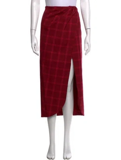 Pre-owned Simkhai Plaid Print Midi Length Skirt In Red