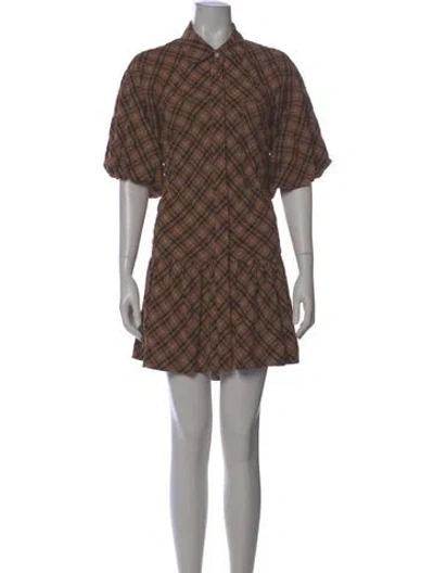 Pre-owned Simkhai Plaid Print Mini Dress In Brown