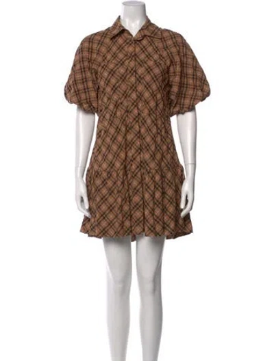 Pre-owned Simkhai Plaid Print Mini Dress In Brown