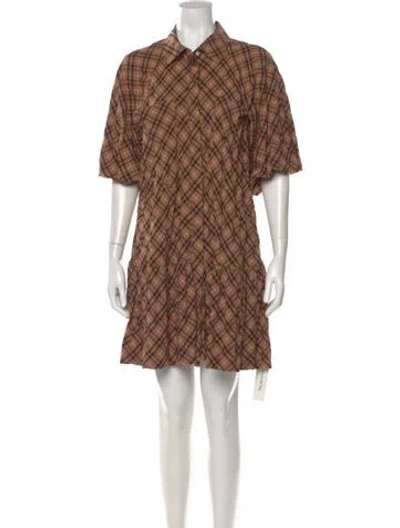 Pre-owned Simkhai Plaid Print Mini Dress In Brown