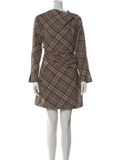 Pre-owned Simkhai Plaid Print Mini Dress In Brown