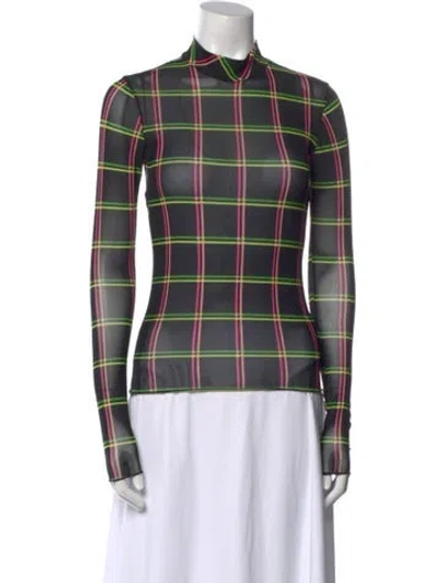 Pre-owned Simkhai Plaid Print Mock Neck Button-up Top In Multi