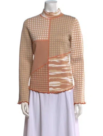 Pre-owned Simkhai Plaid Print Mock Neck Button-up Top In Neutral
