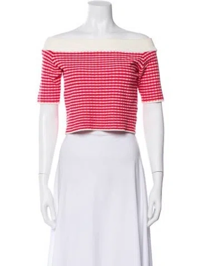 Pre-owned Simkhai Plaid Print Off-the-shoulder Crop Top In Red