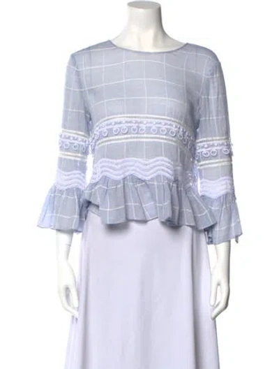 Pre-owned Simkhai Plaid Print Scoop Neck Crop Top In Blue