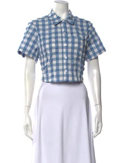 Pre-owned Simkhai Plaid Print Short Sleeve Button-up Top W/ Tags In Blue