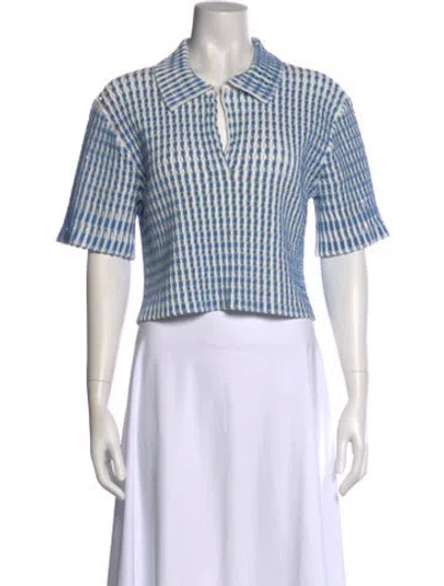 Pre-owned Simkhai Plaid Print Short Sleeve Crop Top In Blue