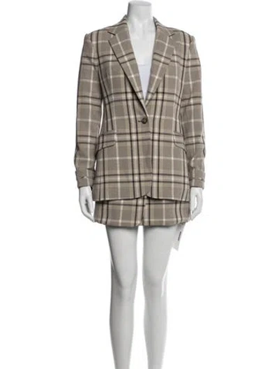 Pre-owned Simkhai Plaid Print Skirt Suit In Gray