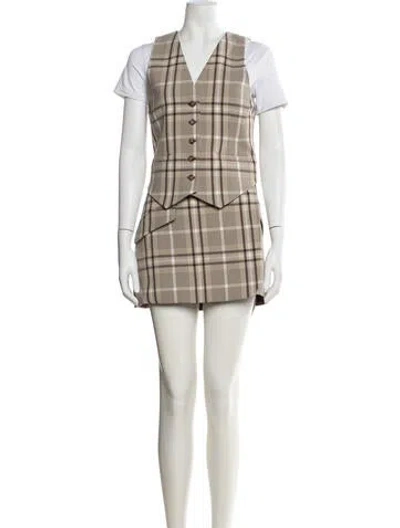 Pre-owned Simkhai Plaid Print Skirt Suit In Neutral