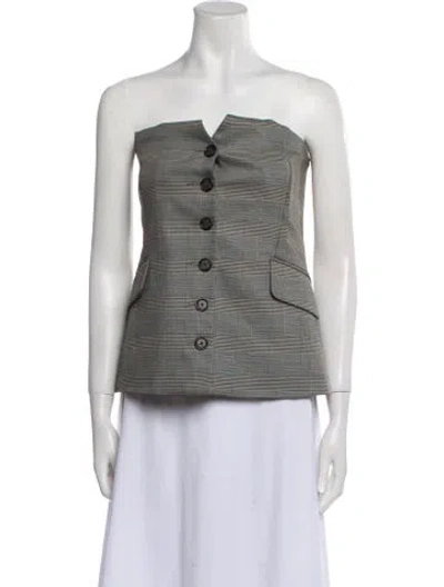 Pre-owned Simkhai Plaid Print Strapless Top In Gray