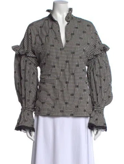 Pre-owned Simkhai Plaid Print V-neck Blouse In White