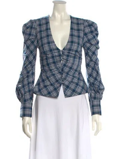 Pre-owned Simkhai Plaid Print V-neck Crop Top In Blue