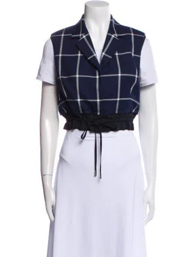 Pre-owned Simkhai Plaid Print V-neck Crop Top W/ Tags In Blue