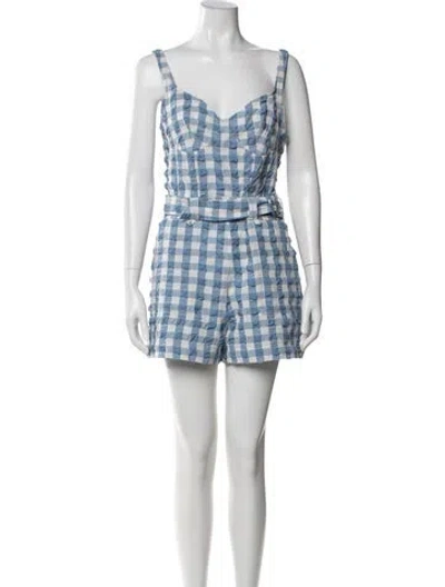 Pre-owned Simkhai Plaid Print V-neck Romper In Blue