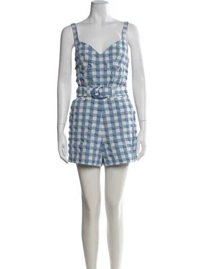 Pre-owned Simkhai Plaid Print V-neck Romper In Blue