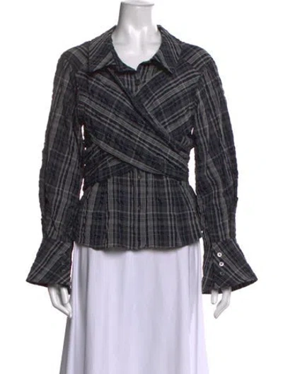 Pre-owned Simkhai Plaid Print V-neck Top In Blue