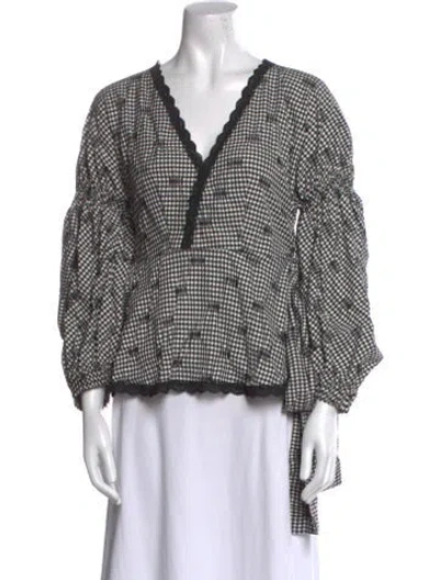 Pre-owned Simkhai Plaid Print V-neck Top In Multi